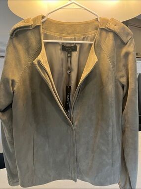 Talbots Suede Zip-Front Jacket in Beige-Taupe
